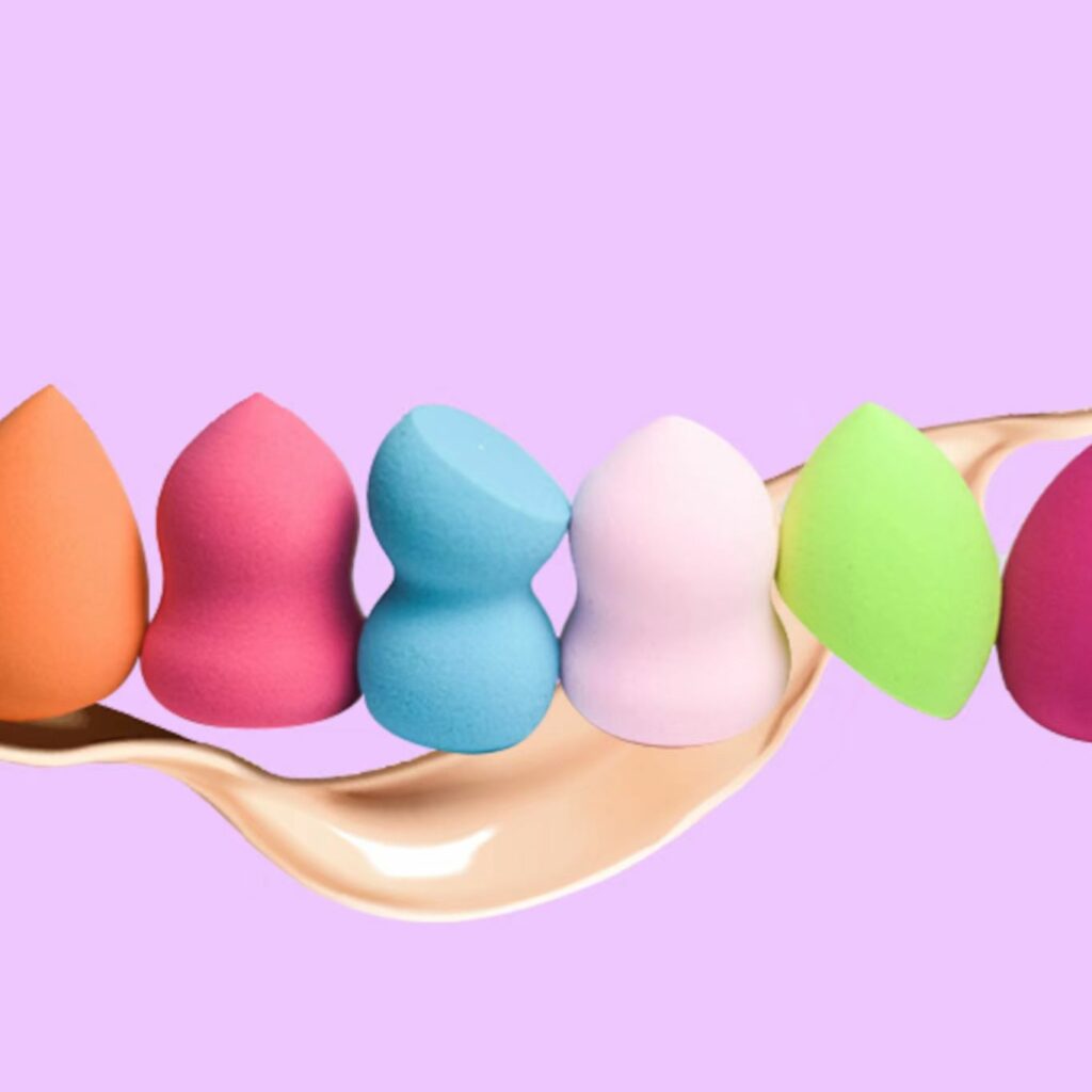different colors of makeup sponges in different types