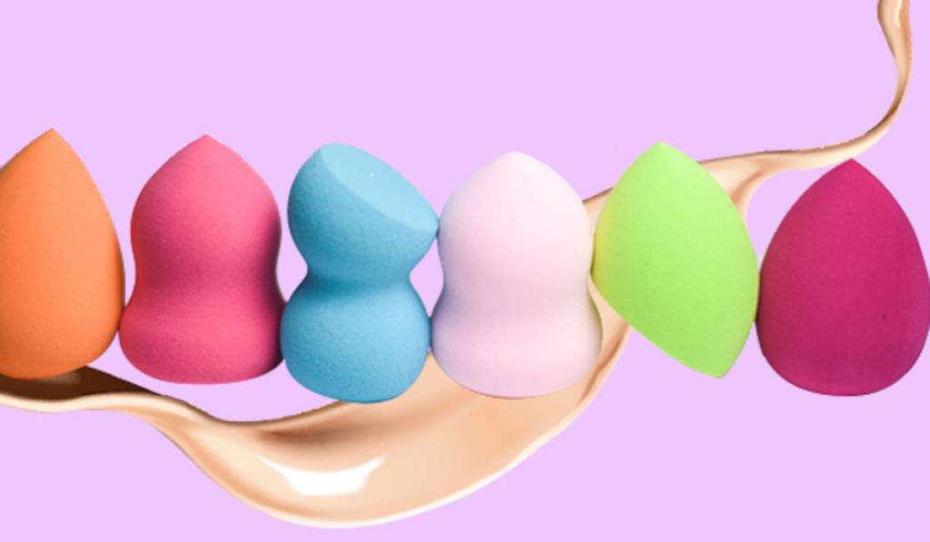 different colors of makeup sponges in different types