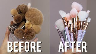 comparison chart before and after cleaning makeup brushes