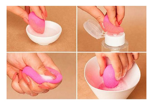 the process of washing the makeup sponge