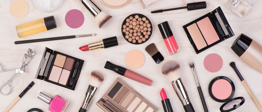 a plies of makeup tools and cosmetics