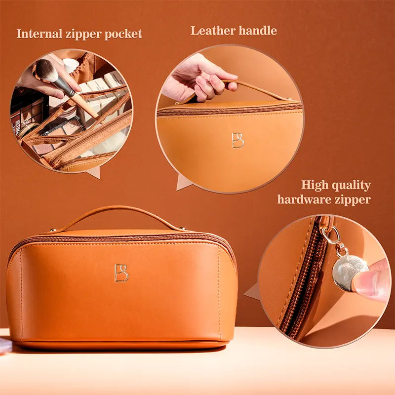 BS-MALL Custom PU Leather Cosmetic Makeup Bag zipper