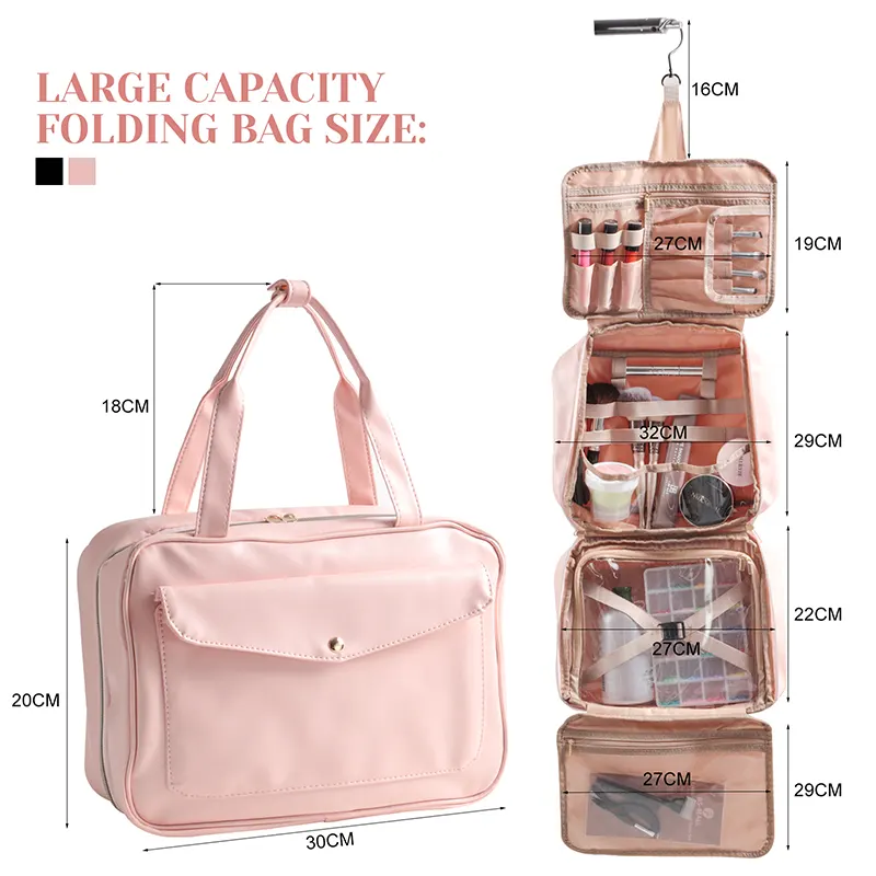 BS-MALL Large Capacity Water-resistant Portable Travel Makeup Bag Pink Inner